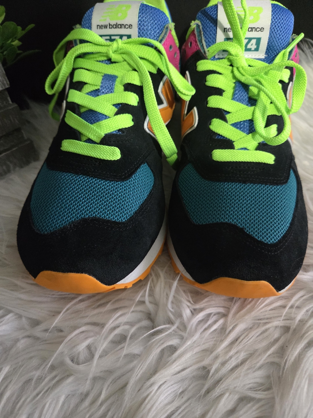 New Balance 574 Black Energy Neon Multicolor Retro Women Sneakers. Size 9.5D - Picture 8 of 11